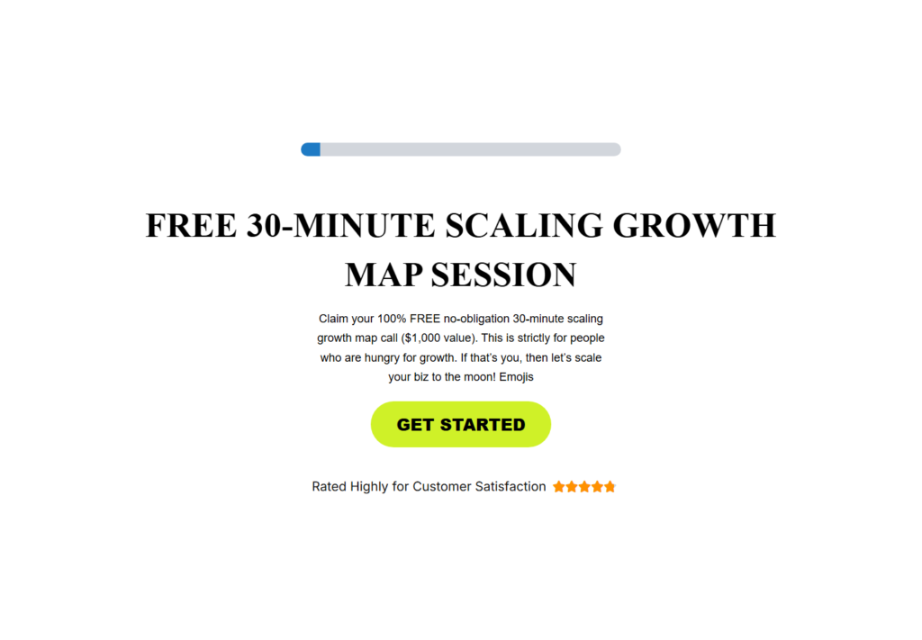 Free 30-minute scaling growth map session promotion with progress bar