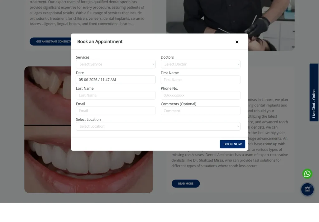 Dental appointment booking form on a website.