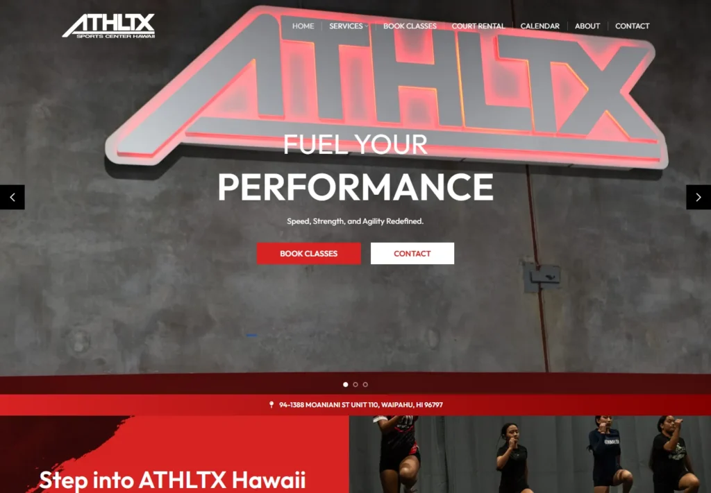 Homepage of ATHLTX Hawaii showcasing performance training services.
