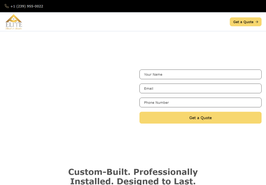 Website form for custom-built installation services with quote button