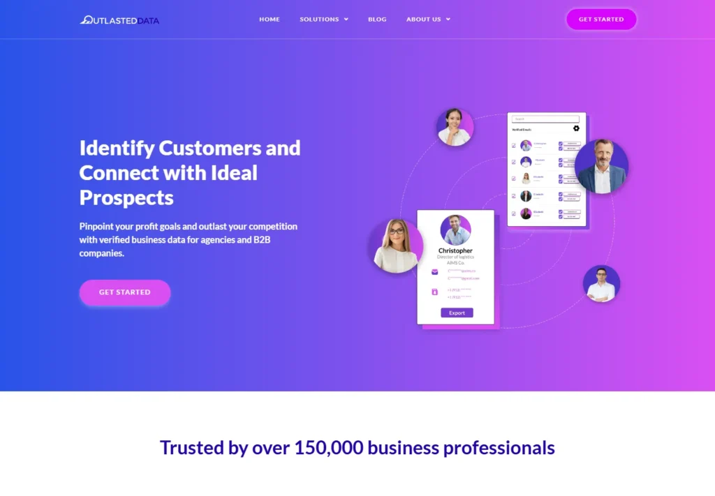 Landing page showcasing customer identification and prospecting tools