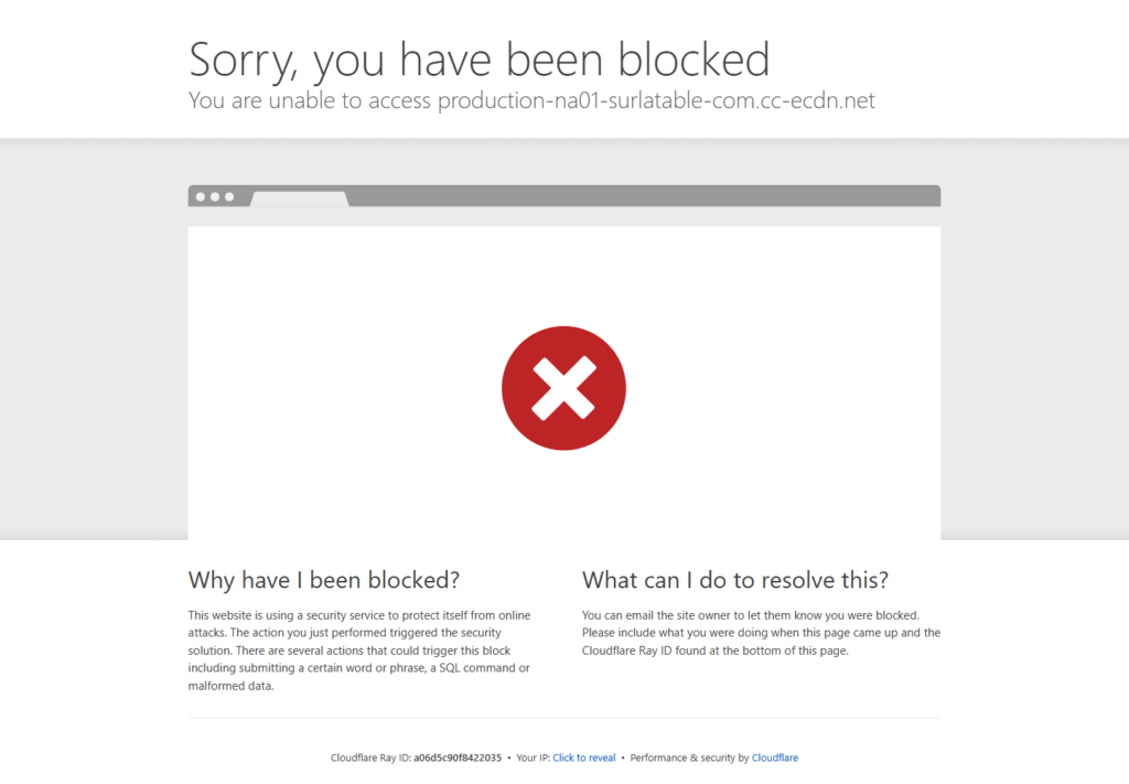 Blocked access message with red error icon on white background