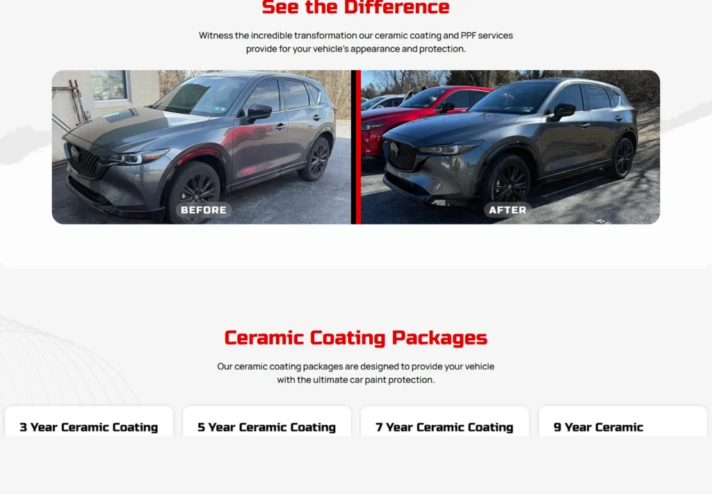 Comparison of vehicle before and after ceramic coating treatment