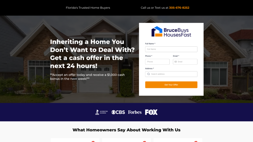 Home buying website offering cash offers for inherited houses